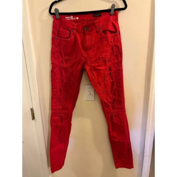 Copper Rivet Pant Women Size 29/32 Red Cotton Blend Button Five-Pockets Slim Fit - Picture 5 of 8